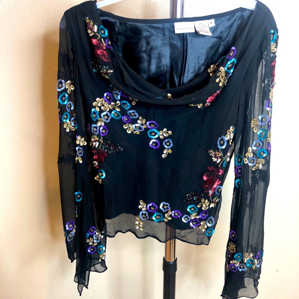 Newport News Silk top with Multicolored sequins 4